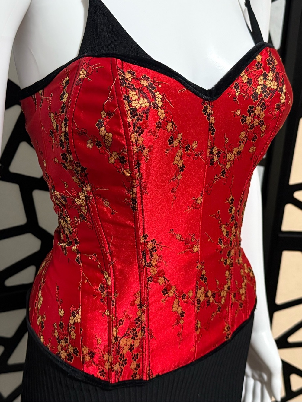 Vintage Frederick's of Hollywood Red Floral Strapless Corset - Small